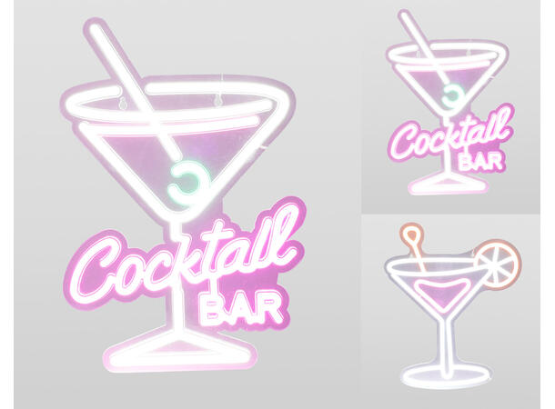 Skilt neonlys LED cocktail 30x38cm 