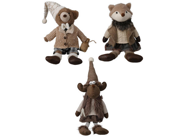 Skogsdyr sittende m/ dingelben 53cm 3ass Polyester/Bomull Sand 