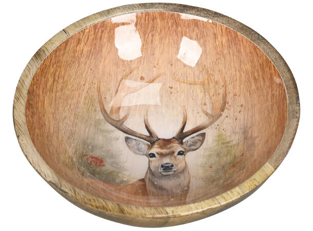 Skål brun mangotre m/reinsdyr 15x4,5cm 