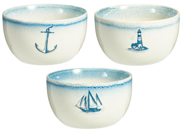 Skål maritimt hvit m/blå 675ml 13x7cm 
