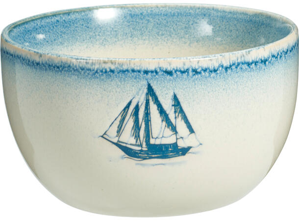 Skål maritimt hvit m/blå 675ml 13x7cm 