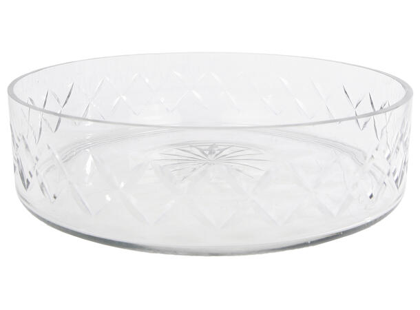 Skål rund mønstret glass 20x20x5cm Forpk 6stk 