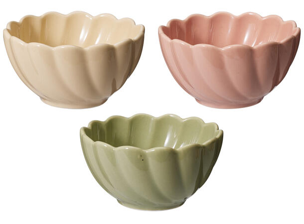 Skålsett blomsterform stengods 3pk 