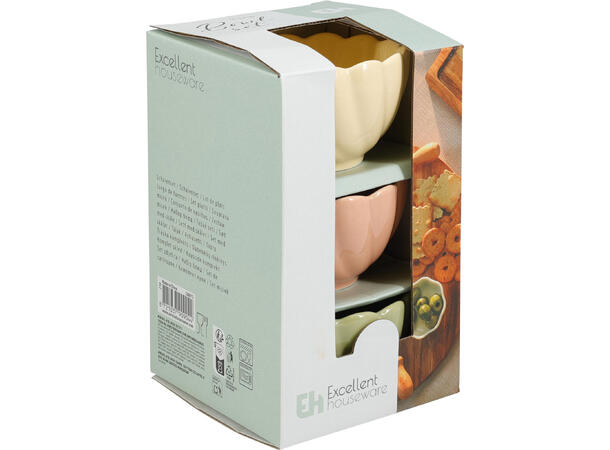 Skålsett blomsterform stengods 3pk 