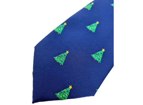 Slips blått m/juletrær Voksen L:144cm Polyester. Pakket i gaveeske 