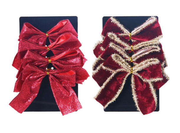 Sløyfe rød og burgunder 10cm 3stk 2ass Polyester m/metalltråd 