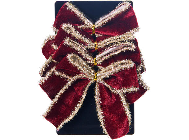 Sløyfe rød og burgunder 10cm 3stk 2ass Polyester m/metalltråd 