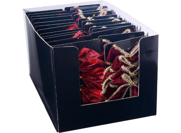 Sløyfe rød og burgunder 10cm 3stk 2ass Polyester m/metalltråd 