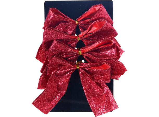 Sløyfe rød og burgunder 10cm 3stk Polyester m/metalltråd 