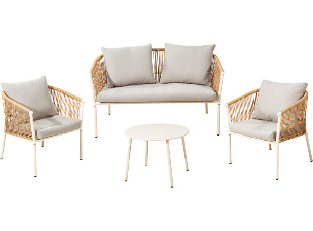 Sofasett stål/rotting beige m/puter 4 deler 