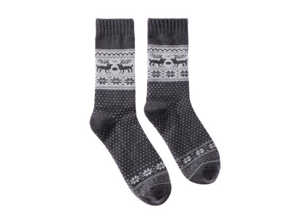 Sokk Ull mørk grå m/reinsdyr 41-47 50% ull, 35% akryl, 15% nylon 