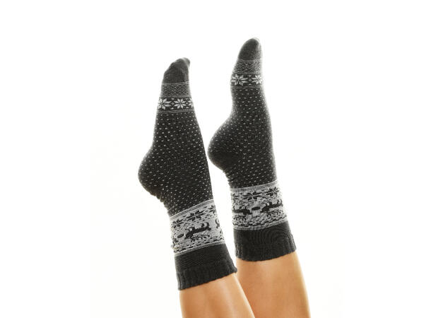 Sokk Ull mørk grå m/reinsdyr 41-47 50% ull, 35% akryl, 15% nylon 