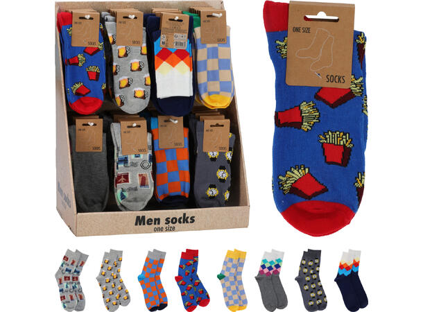 Sokk for menn polyester l:35cm 8ass Display med 48 par 