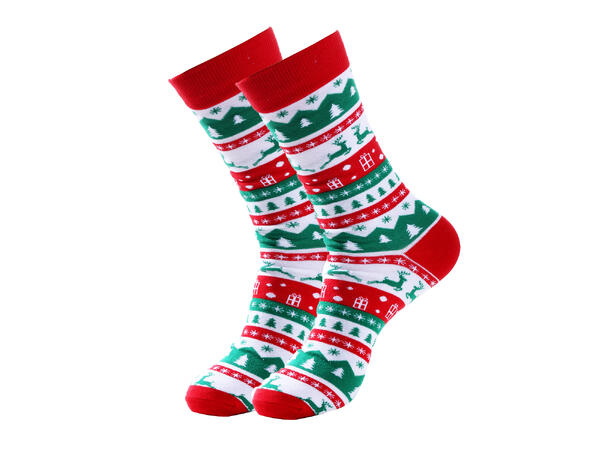 Sokk hvit,rød,grønn mønster 36-40 75% bomull, 22% polyester, 3% elastan 