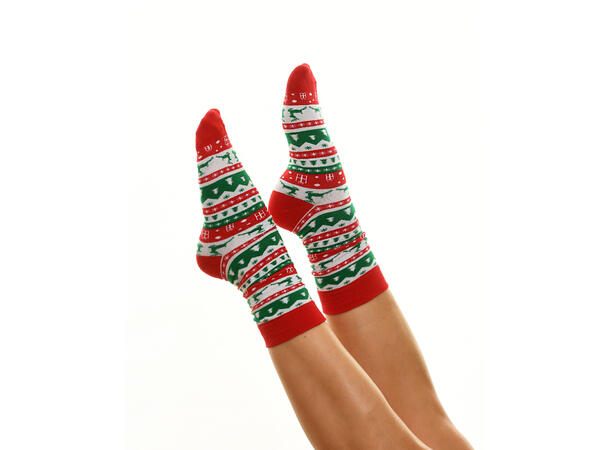 Sokk hvit,rød,grønn mønster 36-40 75% bomull, 22% polyester, 3% elastan 