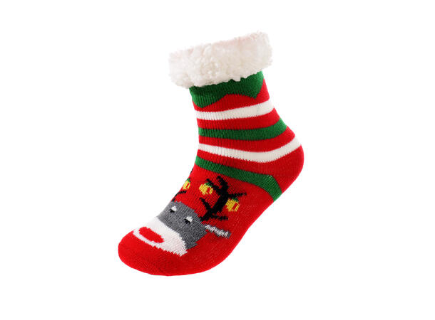 Sokk kose rød m/reinsdyr barn L 80% akryl, 20% polyester 