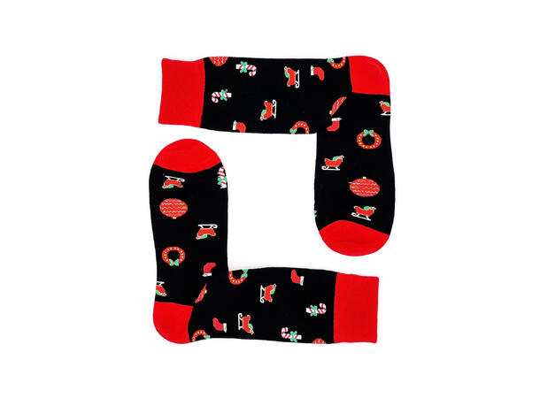 Sokk sort med julemotiv 41-47 75% bomull, 22% polyester, 3% elastan 