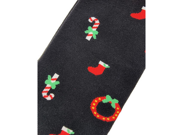 Sokk sort med julemotiv 41-47 75% bomull, 22% polyester, 3% elastan 