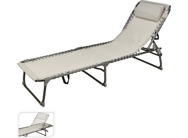 Solseng grå/beige 193x60x30cm Stålramme 22mm plast hjørnebeskyttere 