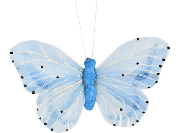 Sommerfugl m/klype 10,5cm 4pk fjær 2ass 