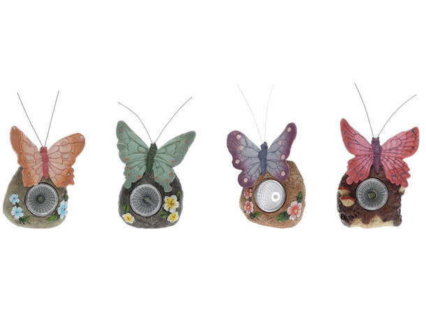 Sommerfugl m/stein Solar 9,5x7x11cm 4ass Display med 12stk 