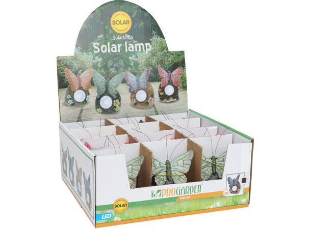 Sommerfugl m/stein Solar 9,5x7x11cm 4ass Display med 12stk 