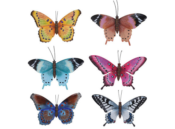 Sommerfugl metall veggdekor 35x24cm 6ass 