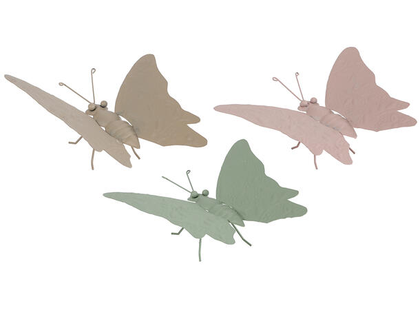 Sommerfugl pastell metall 19x17x8cm 3ass 