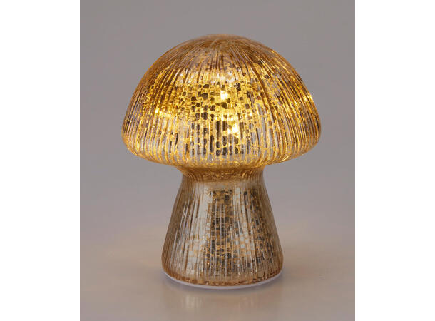 Sopp antikk glass LED 14cm 3ass Batteri 3xAAA Timer 6/18t 