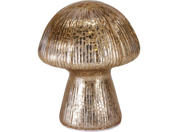 Sopp antikk glass LED 14cm 3ass Batteri 3xAAA Timer 6/18t 