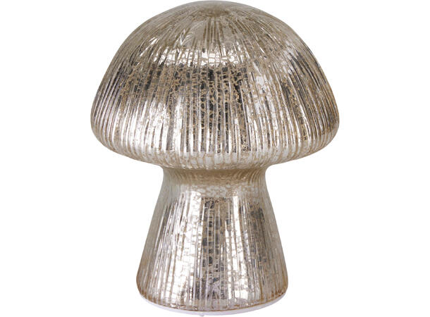 Sopp antikk glass LED 14cm 3ass Batteri 3xAAA Timer 6/18t 