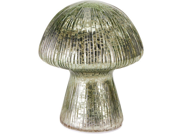 Sopp antikk glass LED 14cm 3ass Batteri 3xAAA Timer 6/18t 