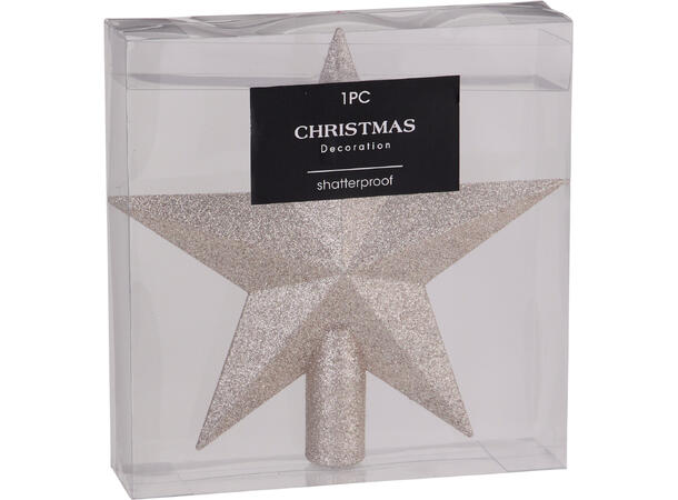 Stjerne til juletre hvit m/glitter 19cm PP plast fast glitter 