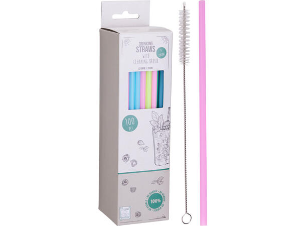 Sugerør PP 100 ass stk m/børste 20cm 