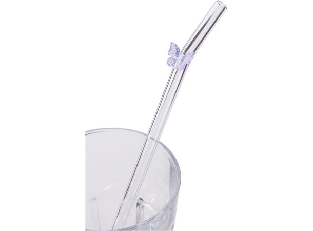 Sugerør glass m/assortert dekor 5stk Design: sommerfugl,blomst,sløyfe,skjell 