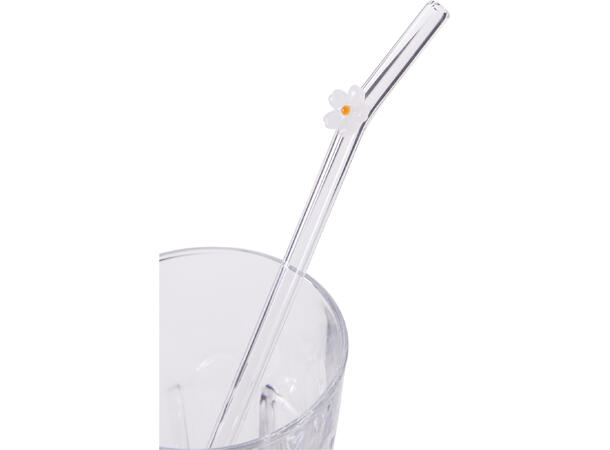 Sugerør glass m/assortert dekor 5stk Design: sommerfugl,blomst,sløyfe,skjell 