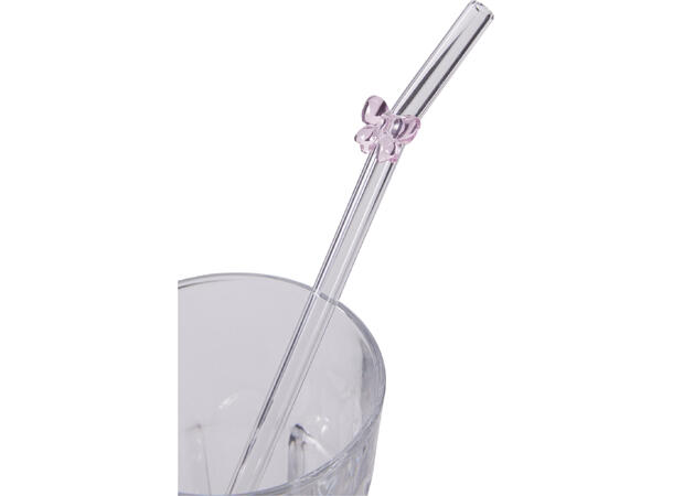 Sugerør glass m/assortert dekor 5stk Design: sommerfugl,blomst,sløyfe,skjell 