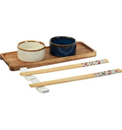 Sushisett 9 deler acacia/porselen