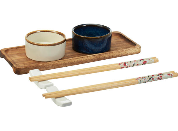 Sushisett 9 deler acacia/porselen 
