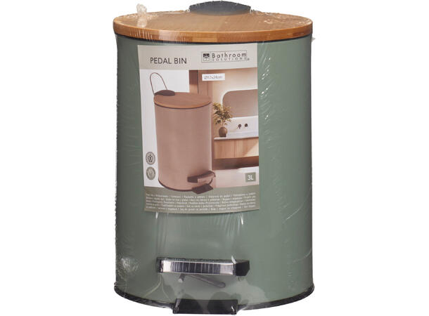 Søppelbøtte 3l metall/bambus 3ass Forpk 6stk Pedalbøtte 17x24cm 