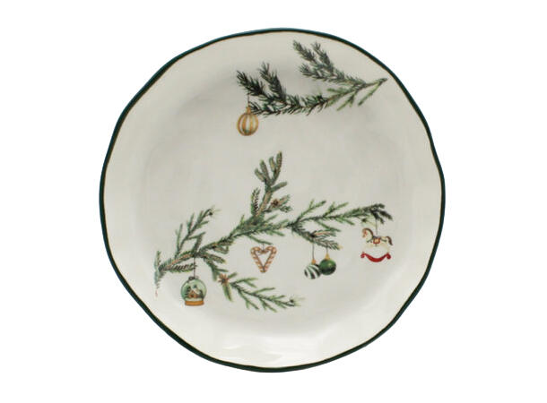 Tallerken hvit keramikk m/grønn jul 17cm 