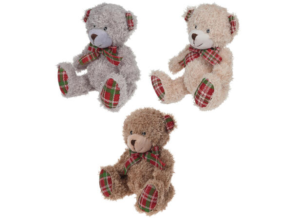 Teddybjørn julefigur 18cm 3ass Forpk 12stk Polyester m/sløyfe 