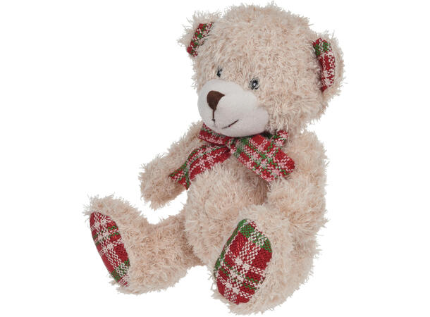 Teddybjørn julefigur 18cm 3ass Forpk 12stk Polyester m/sløyfe 