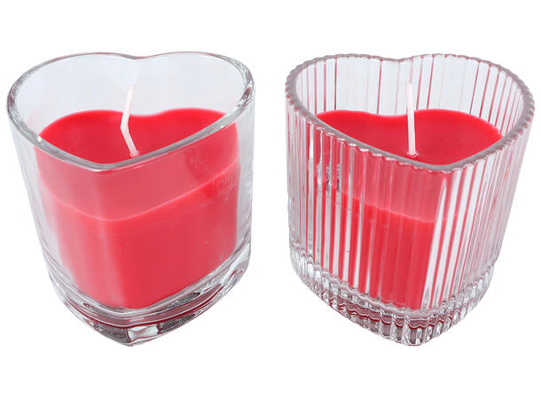 Telys Hjerte glass m/rød voks 2ass 8x8x6,5cm 