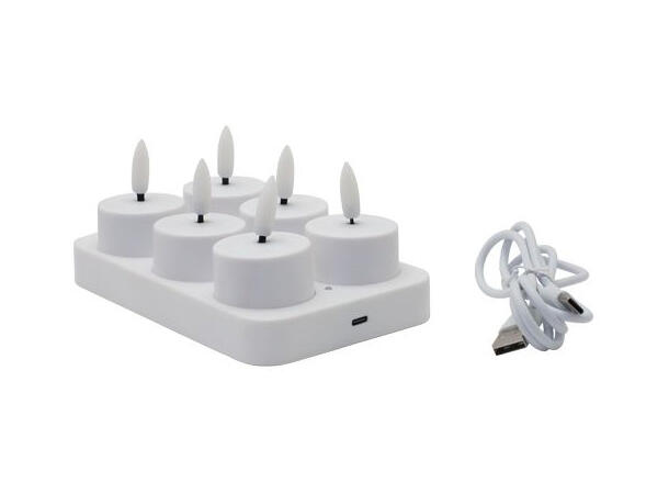 Telys LED hvit hardplast 5x10x4cm s/6 Ladeplate med USB kabel 