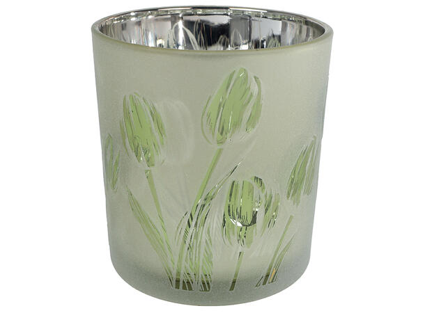 Telysglass med tulipan d:7,5x8cm 3ass Forpk 12stk 