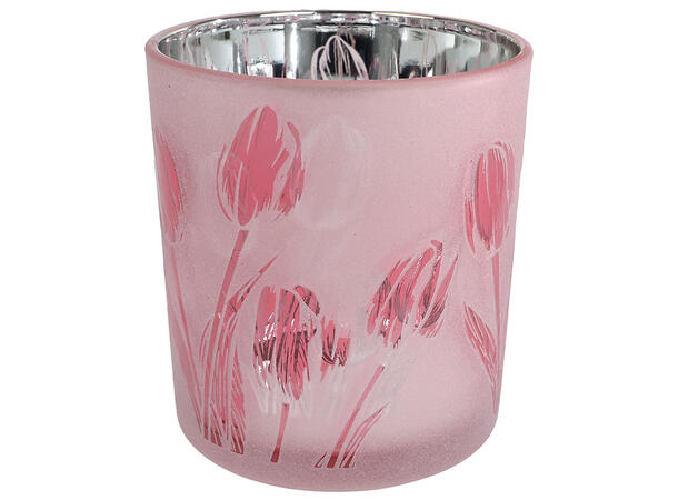 Telysglass med tulipan d:7,5x8cm 3ass Forpk 12stk 