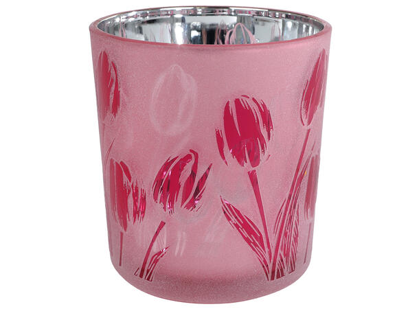 Telysglass med tulipan d:7,5x8cm 3ass Forpk 12stk 