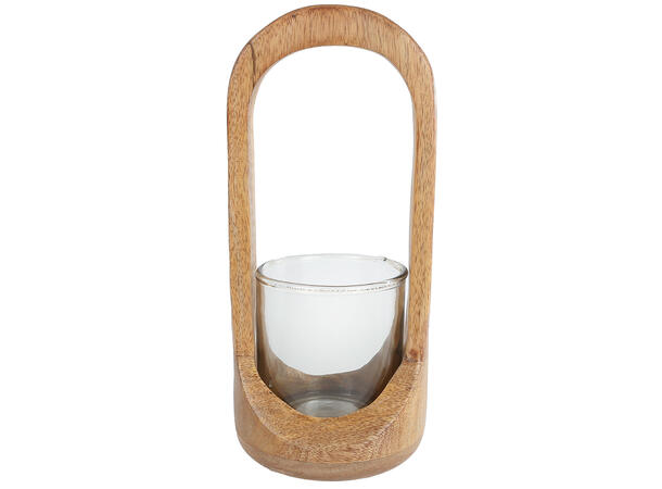 Telyslykt mangotre/glass 9x9x23cm Forpak. 2stk 