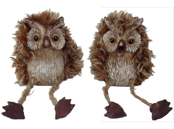 Ugle brunt stoff polyresin 5,5x4,5x6cm 